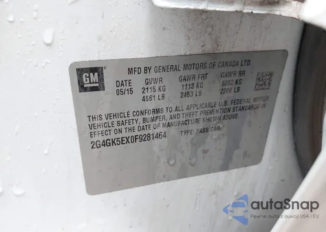 2015 Buick Regal Turbo from USA, damaged, VIN 2G4GK5EX0F9281464